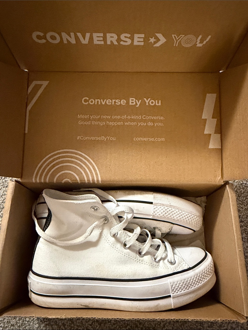 Converse White & Black Hightop Platform sneakers